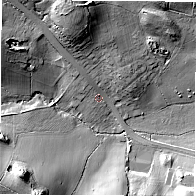 Shaded relief map of the ground around LE60FT, computed from Environment Agency LiDAR. The ground here sits at about 101 m above sea level and falls 31 m across the surrounding 800 m. Surface water reaching this point runs off ground lying to the north-north-west, 25.3 m higher.