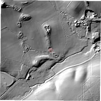 Shaded relief map of the ground around LE60GN, computed from Environment Agency LiDAR. The ground here sits at about 112 m above sea level and falls 48 m across the surrounding 800 m. Surface water reaching this point runs off ground lying to the north-north-west, 3.6 m higher.