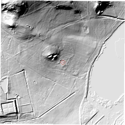 Shaded relief map of the ground around LE60HE, computed from Environment Agency LiDAR. The ground here sits at about 93 m above sea level and falls 74 m across the surrounding 800 m. Surface water reaching this point runs off ground lying to the west-north-west, 16.5 m higher.