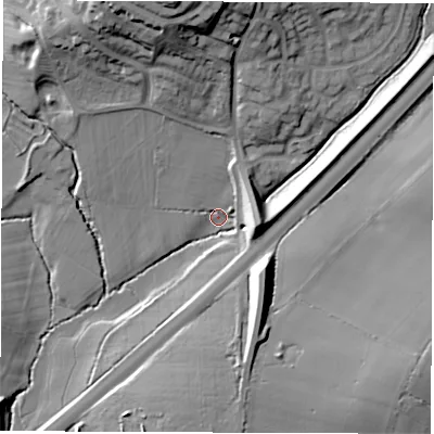 Shaded relief map of the ground around LE651TS, computed from Environment Agency LiDAR. The ground here sits at about 114 m above sea level and falls 30 m across the surrounding 800 m. Surface water reaching this point runs off ground lying to the east, 11.6 m higher.