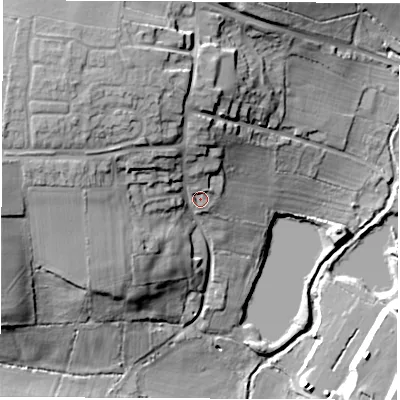 Shaded relief map of the ground around LE672RD, computed from Environment Agency LiDAR. The ground here sits at about 119 m above sea level and falls 28 m across the surrounding 800 m. Surface water reaching this point runs off ground lying to the north-west, 16.7 m higher.