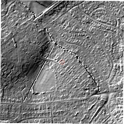 Shaded relief map of the ground around LE674RG, computed from Environment Agency LiDAR. The ground here sits at about 167 m above sea level and falls 18 m across the surrounding 800 m. Surface water reaching this point runs off ground lying to the south-south-east, 3.0 m higher.