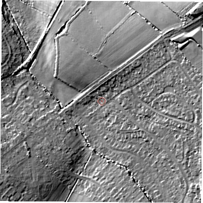 Shaded relief map of the ground around LE674SD, computed from Environment Agency LiDAR. The ground here sits at about 164 m above sea level and falls 31 m across the surrounding 800 m. Surface water reaching this point runs off ground lying to the east, 13.1 m higher.