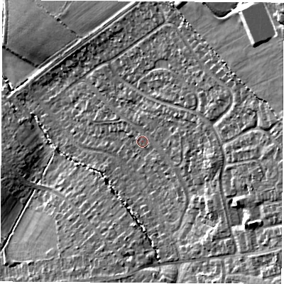 Shaded relief map of the ground around LE674ST, computed from Environment Agency LiDAR. The ground here sits at about 169 m above sea level and falls 29 m across the surrounding 800 m. Surface water reaching this point runs off ground lying to the east-north-east, 15.2 m higher.