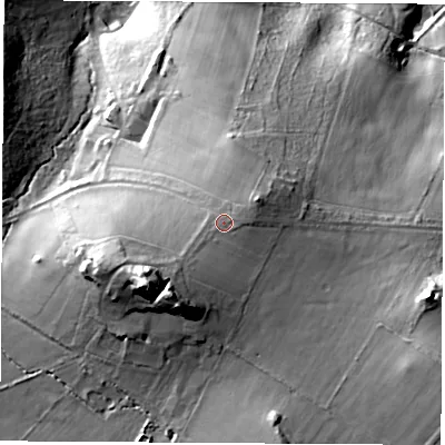 Shaded relief map of the ground around LE675UN, computed from Environment Agency LiDAR. The ground here sits at about 182 m above sea level and falls 73 m across the surrounding 800 m. Surface water reaching this point runs off ground lying to the south-west, 10.6 m higher.