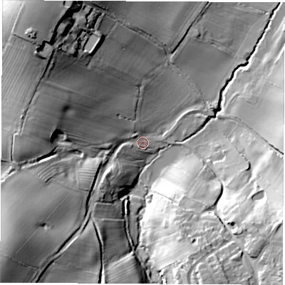Shaded relief map of the ground around LE678UH, computed from Environment Agency LiDAR. The ground here sits at about 93 m above sea level and falls 41 m across the surrounding 800 m. Surface water reaching this point runs off ground lying to the south-west, 35.3 m higher.