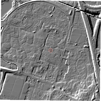 Shaded relief map of the ground around LE71RY, computed from Environment Agency LiDAR. The ground here sits at about 51 m above sea level and falls 9 m across the surrounding 800 m. Surface water reaching this point runs off ground lying to the east, 3.3 m higher.