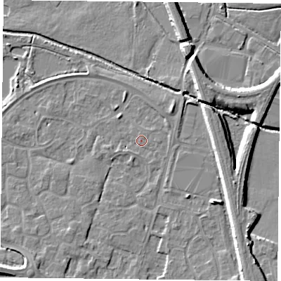 Shaded relief map of the ground around LE71ZJ, computed from Environment Agency LiDAR. The ground here sits at about 51 m above sea level and falls 8 m across the surrounding 800 m. Surface water reaching this point runs off ground lying to the east, 1.0 m higher.