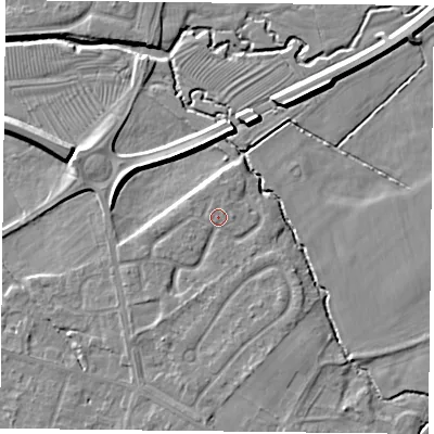 Shaded relief map of the ground around LE73TU, computed from Environment Agency LiDAR. The ground here sits at about 58 m above sea level and falls 8 m across the surrounding 800 m. Surface water reaching this point runs off ground lying to the south-south-east, 3.0 m higher.
