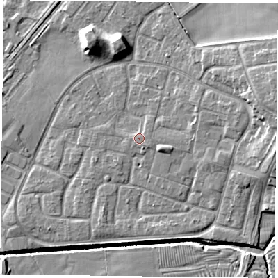 Shaded relief map of the ground around LE73ZY, computed from Environment Agency LiDAR. The ground here sits at about 56 m above sea level and falls 10 m across the surrounding 800 m. Surface water reaching this point runs off ground lying to the east, 0.7 m higher.