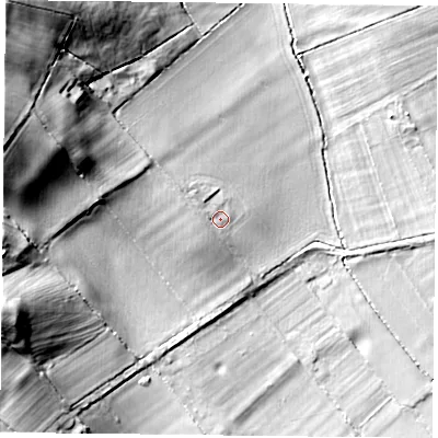 Shaded relief map of the ground around LE74SQ, computed from Environment Agency LiDAR. The ground here sits at about 62 m above sea level and falls 37 m across the surrounding 800 m. Surface water reaching this point runs off ground lying to the west-north-west, 3.7 m higher.