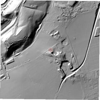 Shaded relief map of the ground around LE77SB, computed from Environment Agency LiDAR. The ground here sits at about 87 m above sea level and falls 89 m across the surrounding 800 m. Surface water reaching this point runs off ground lying to the south-south-east, 7.0 m higher.