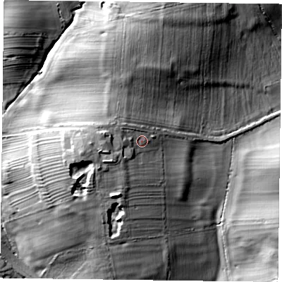 Shaded relief map of the ground around LE80PR, computed from Environment Agency LiDAR. The ground here sits at about 119 m above sea level and falls 30 m across the surrounding 800 m. Surface water reaching this point runs off ground lying to the west-south-west, 7.0 m higher.