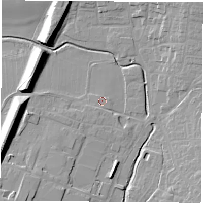 Shaded relief map of the ground around LE86LW, computed from Environment Agency LiDAR. The ground here sits at about 67 m above sea level and falls 18 m across the surrounding 800 m. Surface water reaching this point runs off ground lying to the south-west, 1.4 m higher.