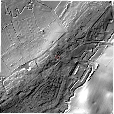 Shaded relief map of the ground around LE92AP, computed from Environment Agency LiDAR. The ground here sits at about 84 m above sea level and falls 23 m across the surrounding 800 m. Surface water reaching this point runs off ground lying to the west-south-west, 3.5 m higher.