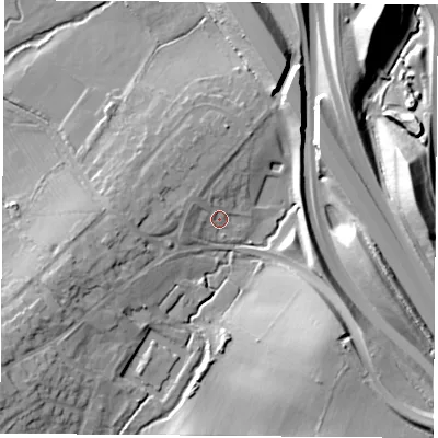 Shaded relief map of the ground around LE92AW, computed from Environment Agency LiDAR. The ground here sits at about 78 m above sea level and falls 24 m across the surrounding 800 m. Surface water reaching this point runs off ground lying to the west-south-west, 14.0 m higher.