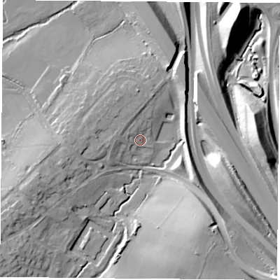 Shaded relief map of the ground around LE92AX, computed from Environment Agency LiDAR. The ground here sits at about 78 m above sea level and falls 24 m across the surrounding 800 m. Surface water reaching this point runs off ground lying to the south-west, 13.2 m higher.