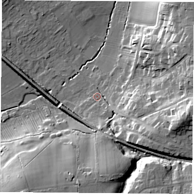 Shaded relief map of the ground around LE92EP, computed from Environment Agency LiDAR. The ground here sits at about 83 m above sea level and falls 25 m across the surrounding 800 m. Surface water reaching this point runs off ground lying to the east-south-east, 18.1 m higher.