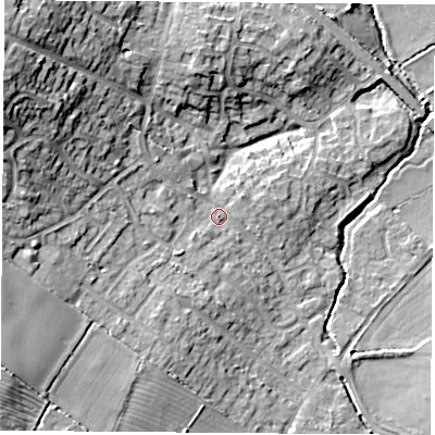 Shaded relief map of the ground around LE96RE, computed from Environment Agency LiDAR. The ground here sits at about 81 m above sea level and falls 18 m across the surrounding 800 m. Surface water reaching this point runs off ground lying to the west-north-west, 10.0 m higher.