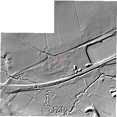 Shaded relief map of the ground around LE99FL, computed from Environment Agency LiDAR. The ground here sits at about 89 m above sea level and falls 15 m across the surrounding 800 m. Surface water reaching this point runs off ground lying to the north, 7.1 m higher.