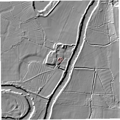 Shaded relief map of the ground around LL120BY, computed from Environment Agency LiDAR. The ground here sits at about 8 m above sea level and falls 7 m across the surrounding 800 m. Surface water reaching this point runs off ground lying to the north-north-east, 4.0 m higher.