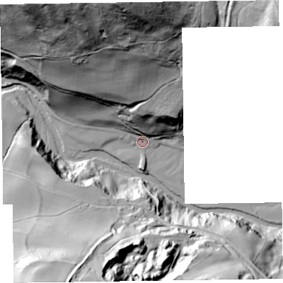 Shaded relief map of the ground around LL145BL, computed from Environment Agency LiDAR. The ground here sits at about 99 m above sea level and falls 101 m across the surrounding 800 m. Surface water reaching this point runs off ground lying to the north, 93.0 m higher.
