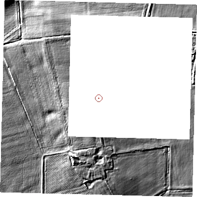 Shaded relief map of the ground around LN105HN, computed from Environment Agency LiDAR. and falls 6 m across the surrounding 800 m.