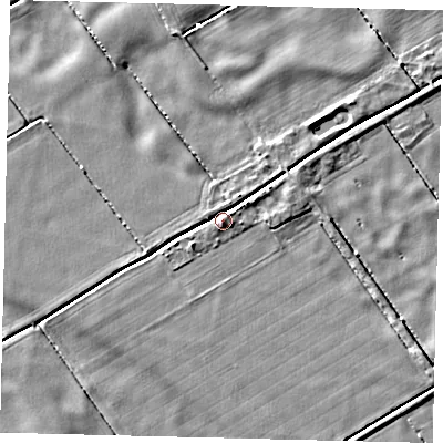 Shaded relief map of the ground around LN106XH, computed from Environment Agency LiDAR. The ground here sits at about 3 m above sea level and falls 3 m across the surrounding 800 m. Surface water reaching this point runs off ground lying to the south, 3.1 m higher.