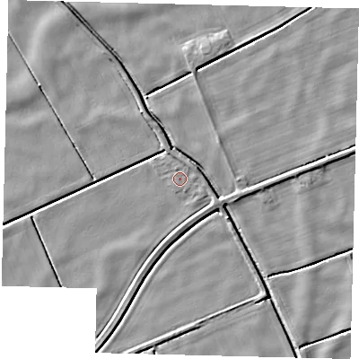 Shaded relief map of the ground around LN106XW, computed from Environment Agency LiDAR. The ground here sits at about 1 m above sea level and falls 4 m across the surrounding 800 m. Surface water reaching this point runs off ground lying to the north-east, 1.1 m higher.