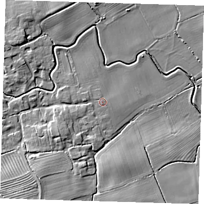 Shaded relief map of the ground around LN110PQ, computed from Environment Agency LiDAR. The ground here sits at about 6 m above sea level and falls 9 m across the surrounding 800 m. Surface water reaching this point runs off ground lying to the south, 0.8 m higher.