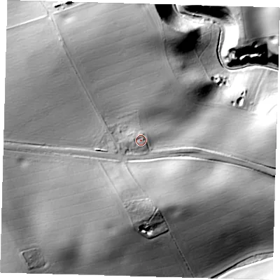 Shaded relief map of the ground around LN110QS, computed from Environment Agency LiDAR. The ground here sits at about 84 m above sea level and falls 54 m across the surrounding 800 m. Surface water reaching this point runs off ground lying to the west, 2.2 m higher.