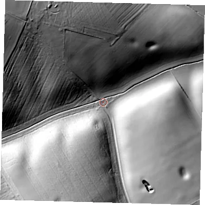 Shaded relief map of the ground around LN110RE, computed from Environment Agency LiDAR. The ground here sits at about 89 m above sea level and falls 31 m across the surrounding 800 m. Surface water reaching this point runs off ground lying to the south-east, 27.9 m higher.