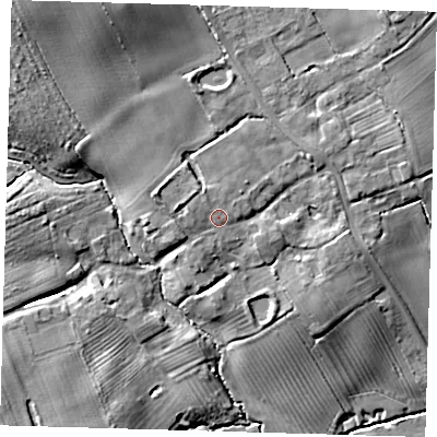 Shaded relief map of the ground around LN110TH, computed from Environment Agency LiDAR. The ground here sits at about 31 m above sea level and falls 17 m across the surrounding 800 m. Surface water reaching this point runs off ground lying to the west-north-west, 2.0 m higher.