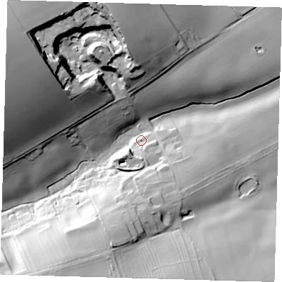 Shaded relief map of the ground around LN110TJ, computed from Environment Agency LiDAR. The ground here sits at about 51 m above sea level and falls 49 m across the surrounding 800 m. Surface water reaching this point runs off ground lying to the south, 27.1 m higher.