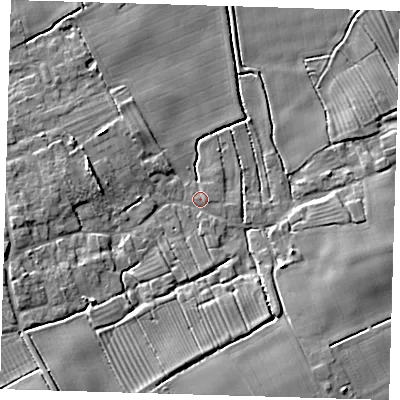 Shaded relief map of the ground around LN110XG, computed from Environment Agency LiDAR. The ground here sits at about 3 m above sea level and falls 8 m across the surrounding 800 m. Surface water reaching this point runs off ground lying to the south, 2.0 m higher.