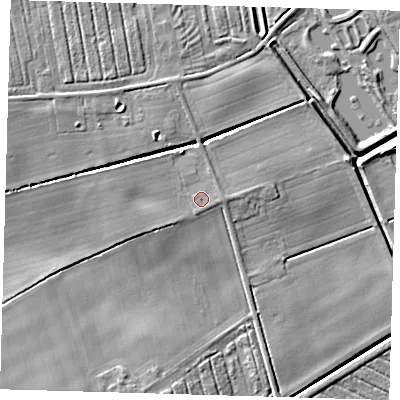 Shaded relief map of the ground around LN110XT, computed from Environment Agency LiDAR. The ground here sits at about 7 m above sea level and falls 9 m across the surrounding 800 m. Surface water reaching this point runs off ground lying to the south-south-west, 0.6 m higher.