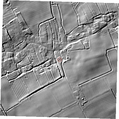 Shaded relief map of the ground around LN110ZX, computed from Environment Agency LiDAR. The ground here sits at about 5 m above sea level and falls 9 m across the surrounding 800 m. Surface water reaching this point runs off ground lying to the south, 6.0 m higher.