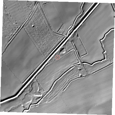 Shaded relief map of the ground around LN117EU, computed from Environment Agency LiDAR. The ground here sits at about 5 m above sea level and falls 11 m across the surrounding 800 m. Surface water reaching this point runs off ground lying to the south-south-west, 3.8 m higher.