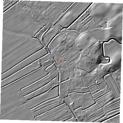 Shaded relief map of the ground around LN117HZ, computed from Environment Agency LiDAR. The ground here sits at about 2 m above sea level and falls 6 m across the surrounding 800 m. Surface water reaching this point runs off ground lying to the north-east, 4.5 m higher.