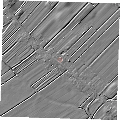 Shaded relief map of the ground around LN117JD, computed from Environment Agency LiDAR. The ground here sits at about 3 m above sea level and falls 5 m across the surrounding 800 m. Surface water reaching this point runs off ground lying to the south, 1.0 m higher.