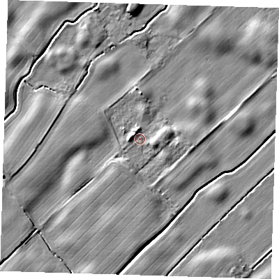 Shaded relief map of the ground around LN117JF, computed from Environment Agency LiDAR. The ground here sits at about 3 m above sea level and falls 6 m across the surrounding 800 m. Surface water reaching this point runs off ground lying to the south-south-west, 2.3 m higher.