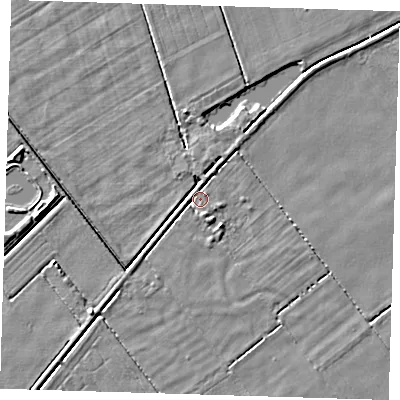 Shaded relief map of the ground around LN117JY, computed from Environment Agency LiDAR. The ground here sits at about 2 m above sea level and falls 4 m across the surrounding 800 m. Surface water reaching this point runs off ground lying to the north-north-east, 2.1 m higher.