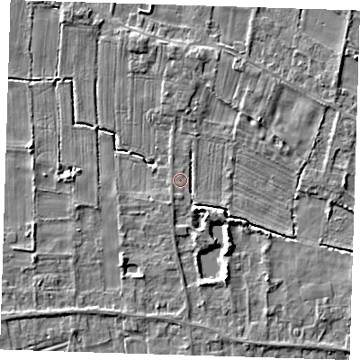 Shaded relief map of the ground around LN117LH, computed from Environment Agency LiDAR. The ground here sits at about 3 m above sea level and falls 5 m across the surrounding 800 m. Surface water reaching this point runs off ground lying to the south-east, 4.6 m higher.