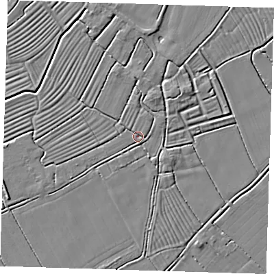Shaded relief map of the ground around LN117LX, computed from Environment Agency LiDAR. The ground here sits at about 2 m above sea level and falls 3 m across the surrounding 800 m. Surface water reaching this point runs off ground lying to the north, 1.4 m higher.