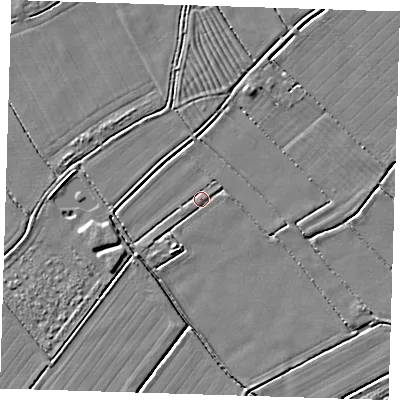 Shaded relief map of the ground around LN117LY, computed from Environment Agency LiDAR. The ground here sits at about 2 m above sea level and falls 3 m across the surrounding 800 m. Surface water reaching this point runs off ground lying to the south-south-west, 2.5 m higher.
