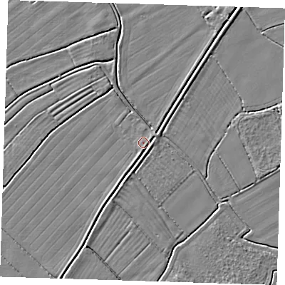 Shaded relief map of the ground around LN117NA, computed from Environment Agency LiDAR. The ground here sits at about 3 m above sea level and falls 3 m across the surrounding 800 m. Surface water reaching this point runs off ground lying to the south-east, 1.0 m higher.