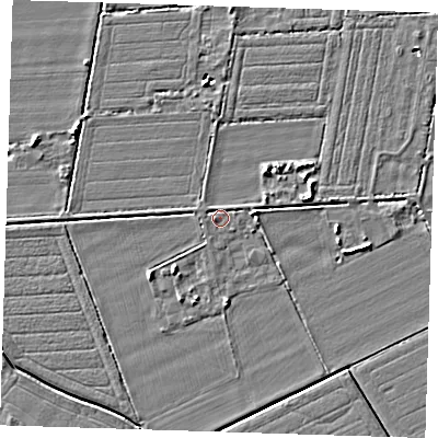 Shaded relief map of the ground around LN117NU, computed from Environment Agency LiDAR. The ground here sits at about 3 m above sea level and falls 4 m across the surrounding 800 m. Surface water reaching this point runs off ground lying to the north-east, 1.8 m higher.