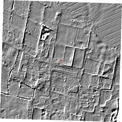 Shaded relief map of the ground around LN117NW, computed from Environment Agency LiDAR. The ground here sits at about 4 m above sea level and falls 6 m across the surrounding 800 m. Surface water reaching this point runs off ground lying to the east-south-east, 1.5 m higher.