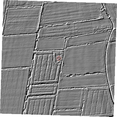 Shaded relief map of the ground around LN117NX, computed from Environment Agency LiDAR. The ground here sits at about 3 m above sea level and falls 3 m across the surrounding 800 m. Surface water reaching this point runs off ground lying to the north-west, 0.7 m higher.