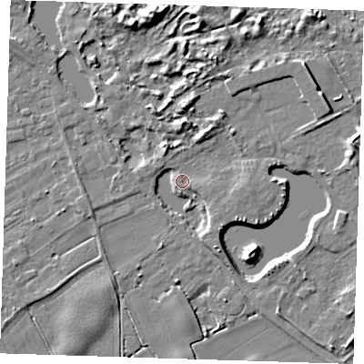 Shaded relief map of the ground around LN117QX, computed from Environment Agency LiDAR. The ground here sits at about 3 m above sea level and falls 7 m across the surrounding 800 m. Surface water reaching this point runs off ground lying to the south-south-east, 3.8 m higher.